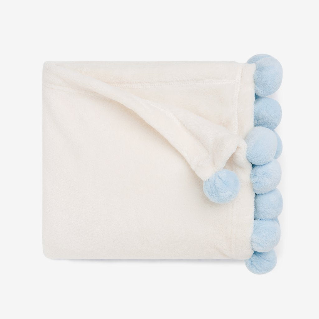 Blue Pom Fleece Baby Stroller Blanket