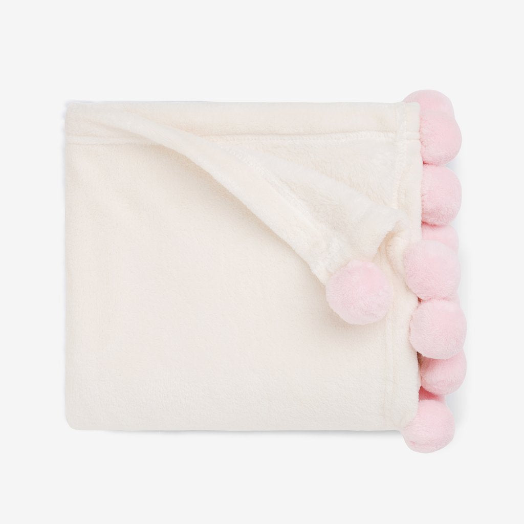 Pink Pom Fleece Baby Stroller Blanket