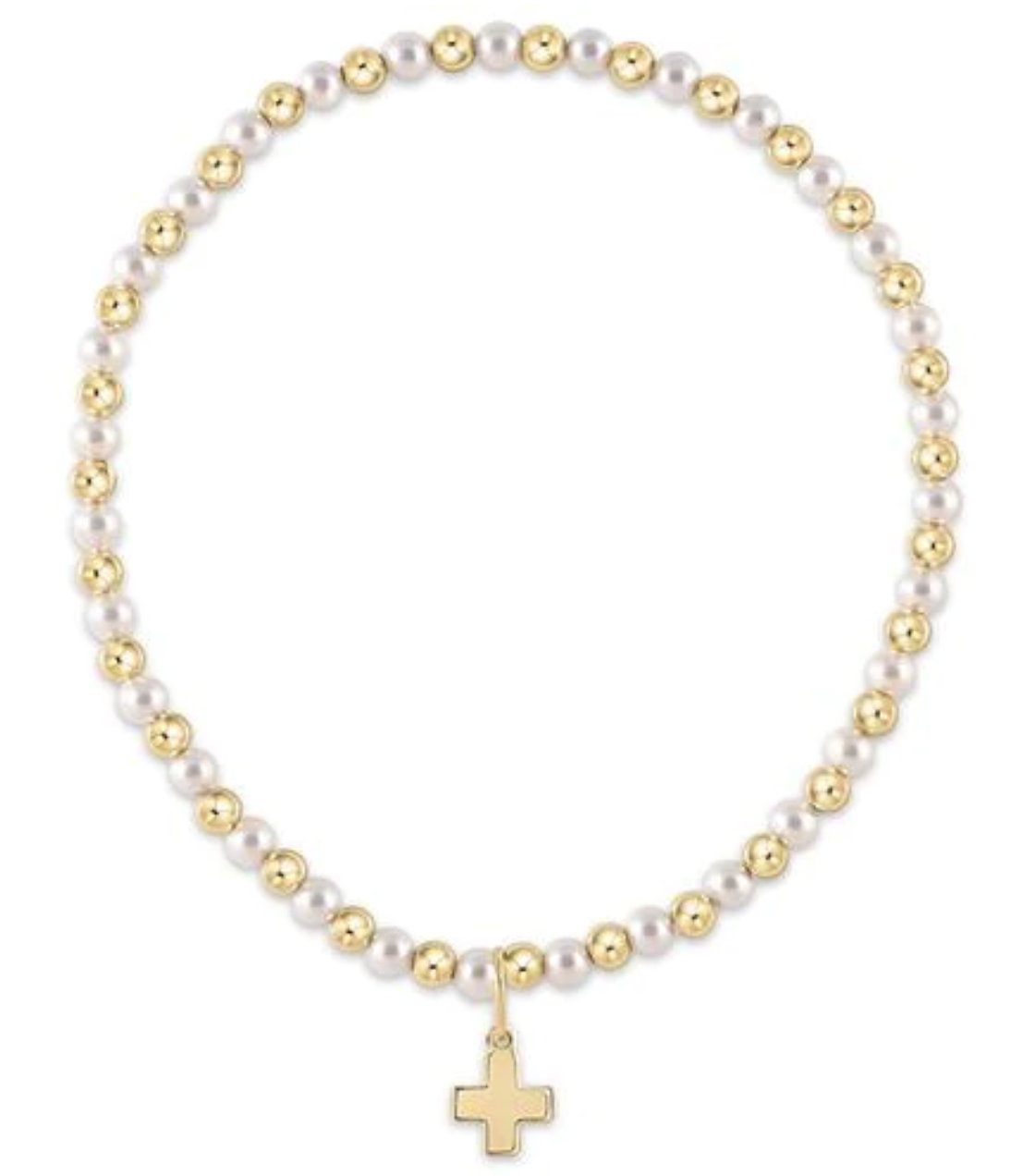 Gold Grateful Pattern 3mm Bead Bracelet in Pearl