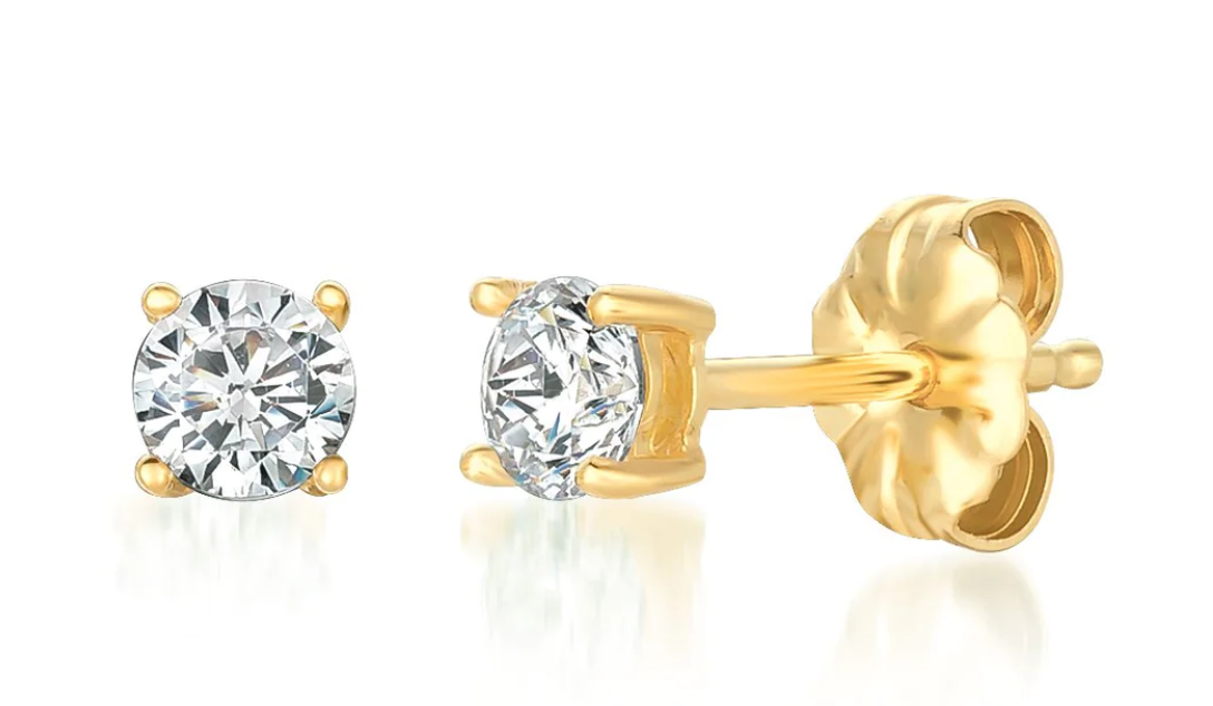 Solitaire Brilliant Stud Earrings Finished in 18kt Yellow Gold - 0.50 cttw