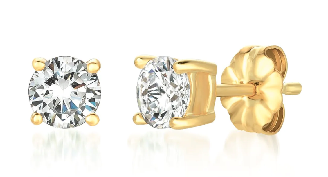 Solitaire Brilliant Stud Earrings Finished in 18kt Yellow Gold- 1.0 cttw