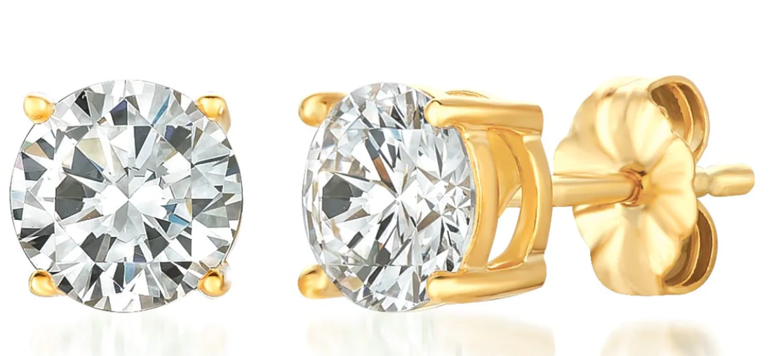 Solitaire Brilliant Stud Earrings Finished in 18kt Yellow Gold- 2.0 cttw