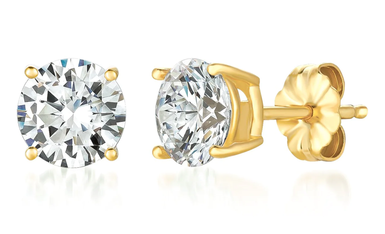 Solitaire Brilliant Stud Earrings Finished in 18kt Yellow Gold - 3.0 cttw