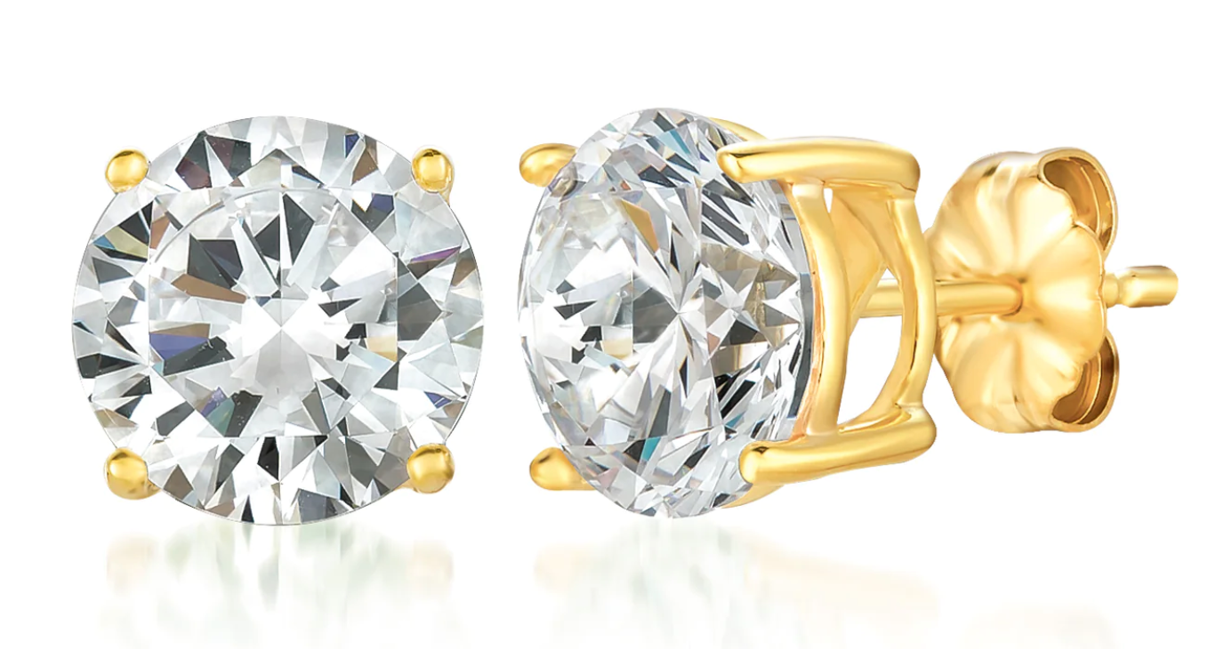 Solitaire Brilliant Stud Earrings Finished in 18kt Yellow Gold- 6.0 cttw