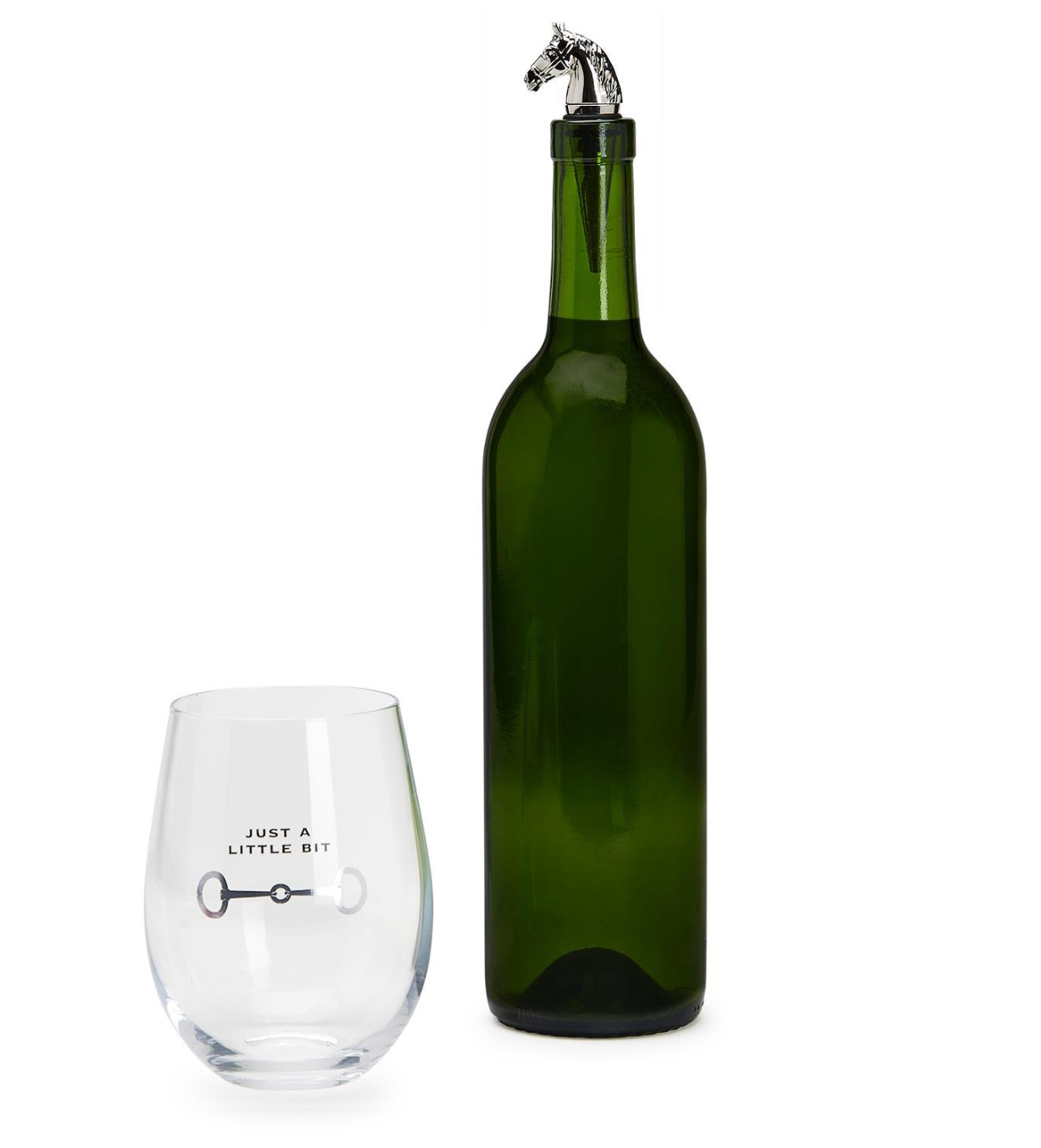 'Just A Bit' Stemless Wine Glass and Horse Head Stopper