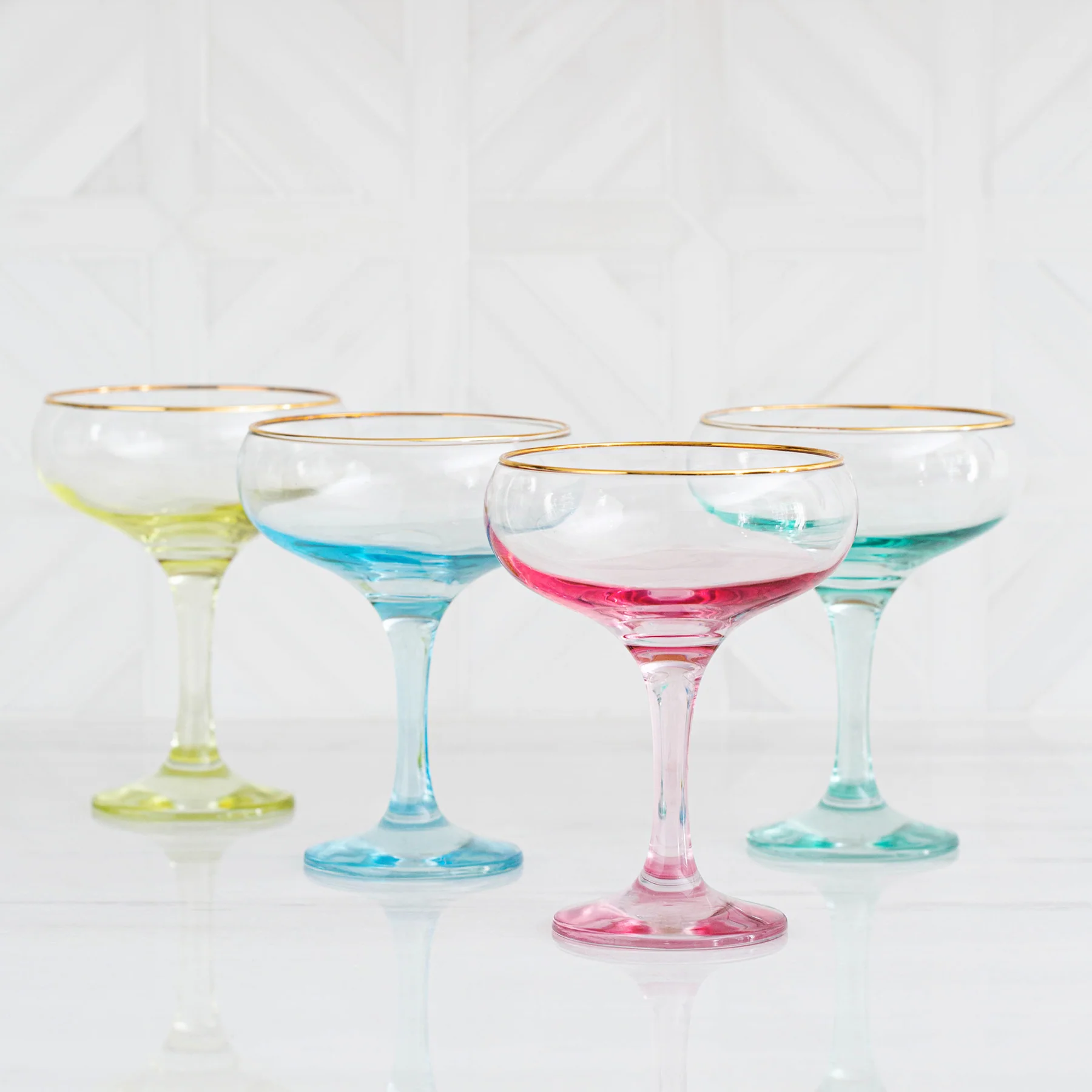 Rainbow Assorted Coupe Champagne Glasses