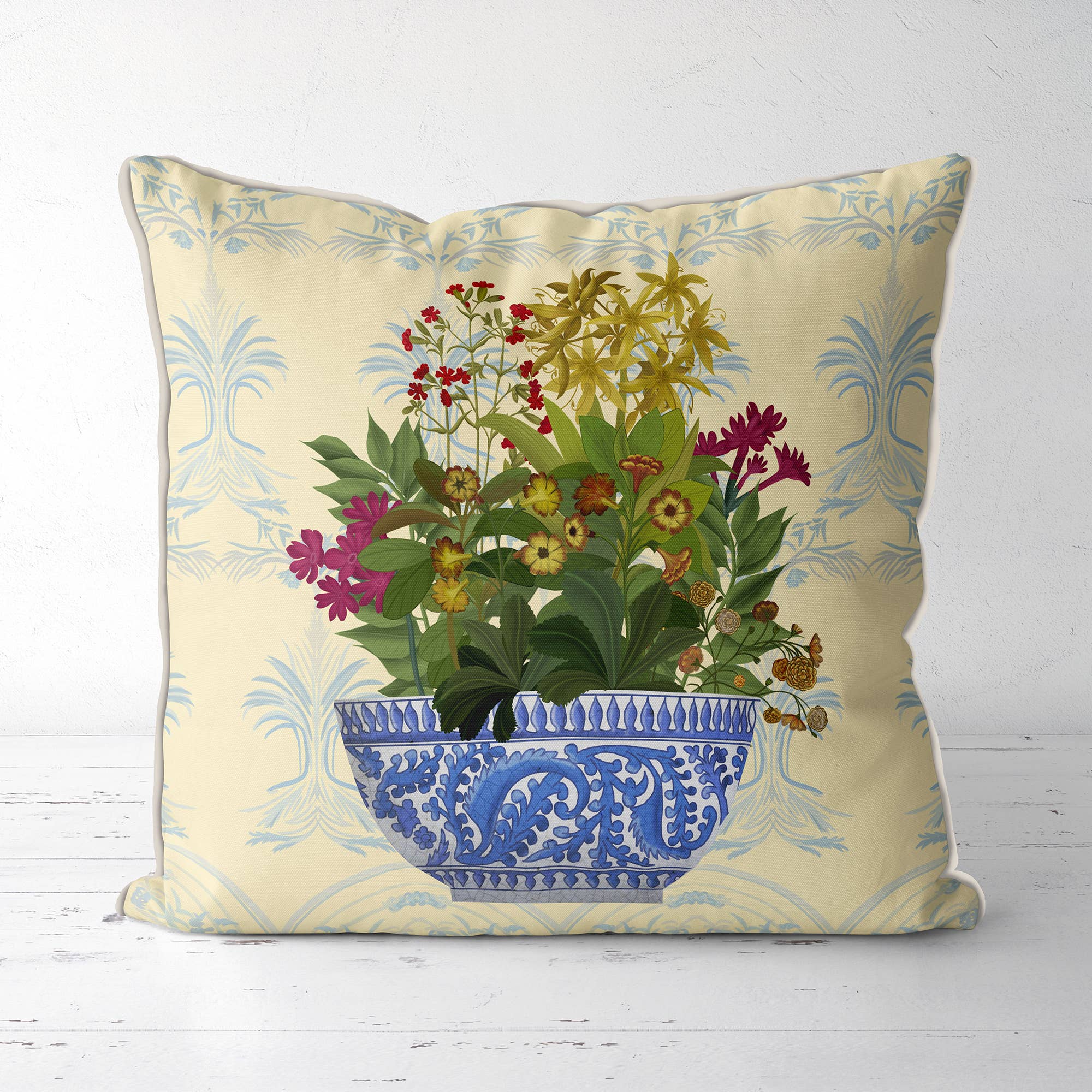Chinoiserie bowl with wild flowers 2 Cushion/Pillow cover