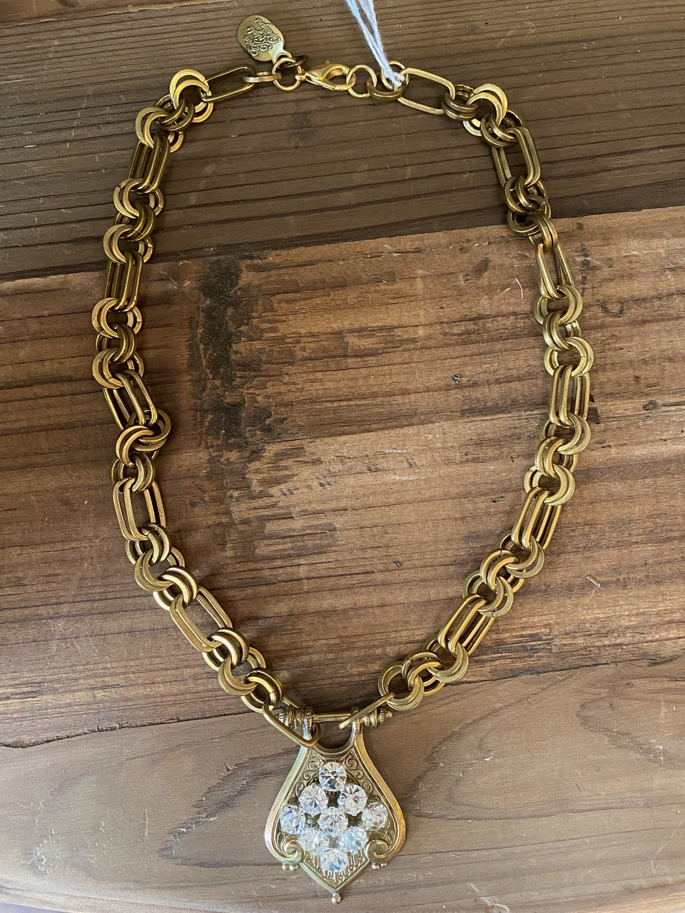 Vintage Chain Necklace with Vintage Czech Button